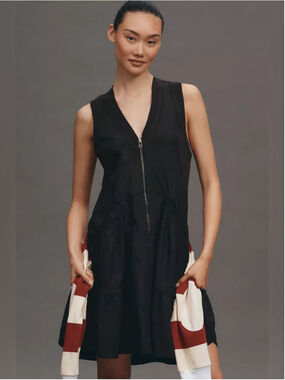 NWT Anthropologie Daily Practice Black Mixed Media Tiered Zip Dress Plus 1X